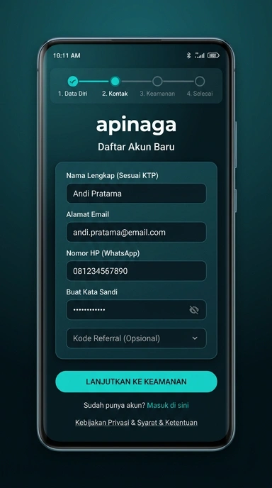 Tampilan halaman daftar apinaga
