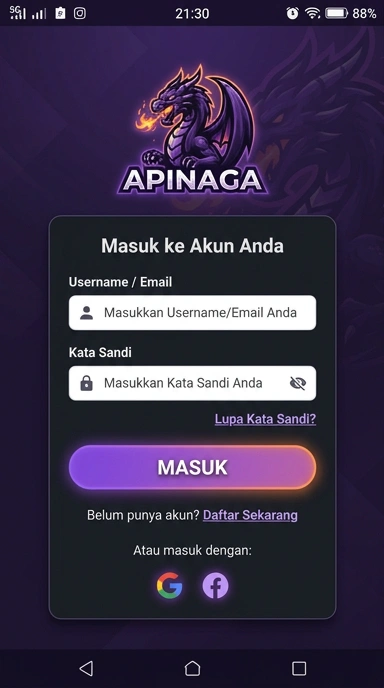 Tampilan halaman login apinaga