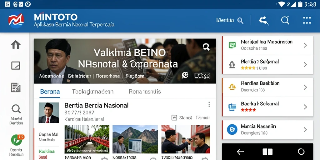 Antarmuka aplikasi MINTOTO yang menampilkan berita nasional terkini.